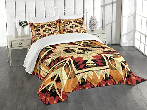 ABAKUHAUS Pfeil Tagesdecke Set, Native American Boho Chic, Set mit Kissenbezug Maschienenwaschbar, für Einzelbetten 170 x 220 cm,Rot-orange-gelb