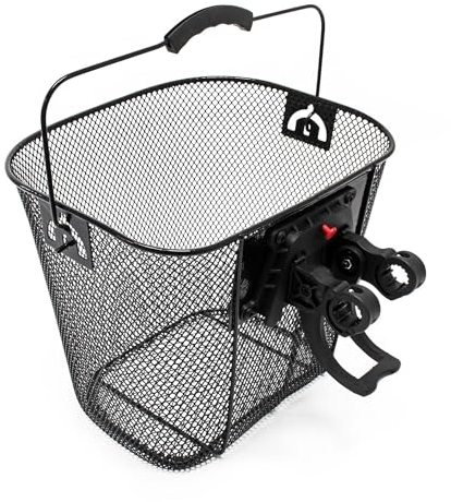 Cestino da bicicletta Cestino anteriore da manubrio in acciaio 32,5x24x26,5 cm Nero Rimovibile