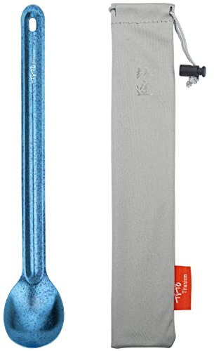 TiTo Titanium Long Handle Spork and Spoon Eco-Friendly Ultralight Portabale Flatware for Outdoor Camping Backpacking Hiking Travel Picnic Tableware with Bag(Blue Spoon)