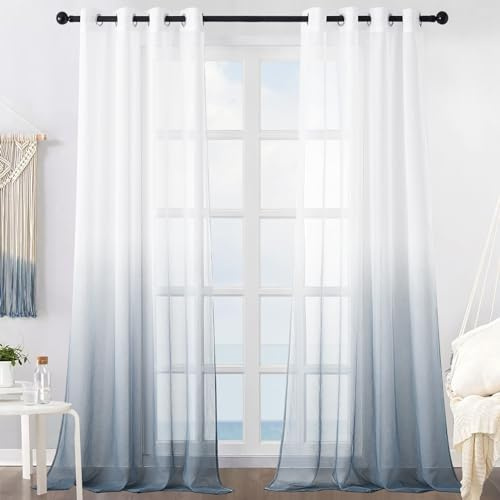 MRTREES Tende per Interni Trasparenti in Voile Sfumate Verticale con Occhielli Tenda Leggera Elegante per Camera da Letto per Finestra e Soggiorno Moderne 2 Pannelli 140x260 CM Grigio Chiaro