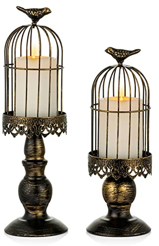 Sziqiqi Vintage Vogelkäfig Kerzenleuchter, Dekoration Kerzenhalter für Hochzeit und Esstisch, Kerzenständer aus Eisen mit Schnitzfiguren, Schwarz