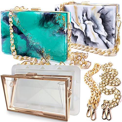 Moldes de resina para bolsa de embrague de silicome grandes, moldes de fundición de resina epoxi para bricolaje, bolsa de embrague personalizada, mujeres y niñas para regalo (moldes + traje de cierre