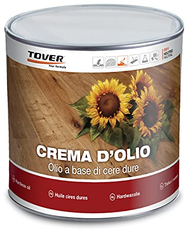 Tover Crema d’Olio con Cera d’Api per Parquet, Olio Naturale Protettivo per Legno Interno, Effetto Opaco Naturale, Nutre e Protegge il Pavimento, 1 Litro, 1 Unità
