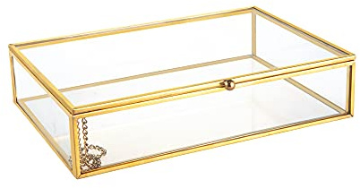 Feyarl Glas Schmuckbox, Rechteckige Aufbewahrungsbox mit Deckel, 22 x 15 x 5 cm, für Kosmetik und Bastelbedarf