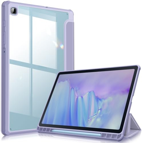 Fintie Funda Compatible con Samsung Galaxy Tab S6 Lite de 10.4 2024 (2022/2020) - [Soporte Integrado para S Pen] Carcasa de Trasera Transparente a Prueba de Choques, Lila Gris