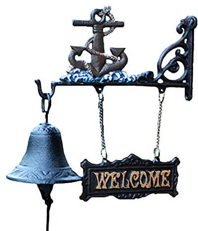DDWW Schiffsglocke Vintage-Willkommens-Dinner-Glocke mit Ankerdekor, Laden Café Ladenbesitzer Bar Bauernhof Türklingel, Feuchtigkeitsbeständigkeit der Schiffsglocke, Metalleisen