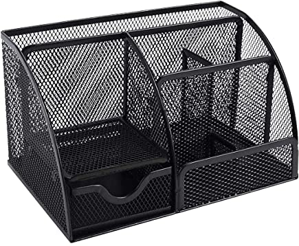 Sinxioer Schreibtisch Organizer,Mesh Metall büro organizer mit Stiftehaltern & Schublade, 6 Sortierfächer für stifte organizer.Schule und Zimmer - schreibtisch organizer schwarz