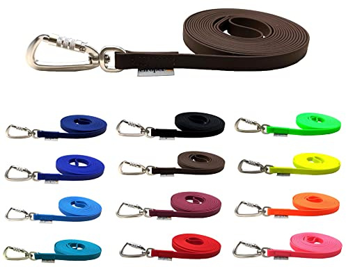 Schleppleine Biothane Hundeleine große Hunde 1m / 2m / 3m / 5m / 10m / 15m Sicherheitshaken (5m MIT Handschlaufe, Braun)