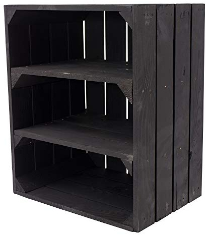 Vinterior Schwarze Obstkisten Weinkiste Wohnzimmer Black Holzkiste Küche Holzkiste Regal 50x40x30cm (Schwarze Kiste mit 2 schwarzen Böden)