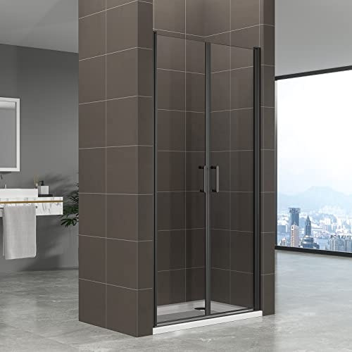 KIMIBLACK Porte de douche battante H 190 cm noir largeur réglable 91 à 94 cm verre 6 mm transparent
