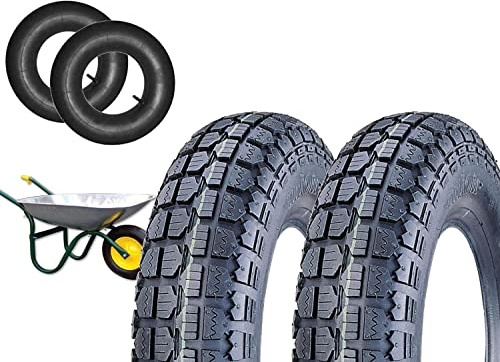Lot de 2 pneus renforcés + kit de 2 chambres à air 3,50 – 8 pneus renforcés 4PR roues brouette