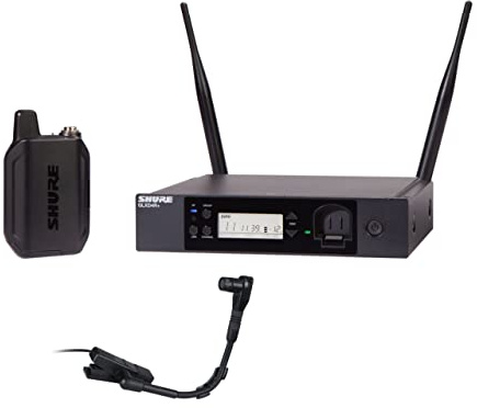 Shure GLXD14R+/B98 Sistema de micrófono inalámbrico digital Pro de doble banda para latón, viento de madera, percusión - Duración de la batería de 12 horas, alcance de 100 pies | Micrófono de