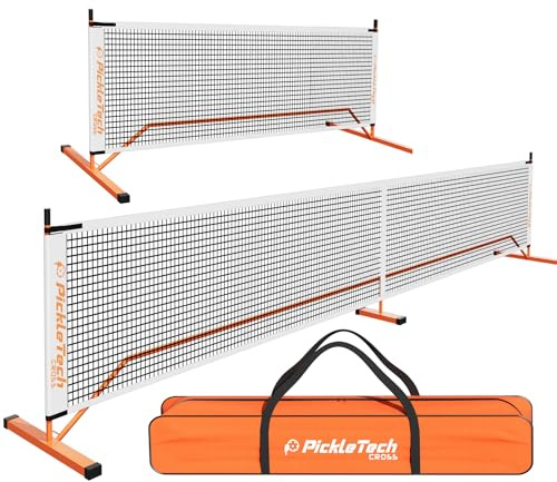 PICKLETECH 4.0 Schlanke Version 2-in-1 tragbares Pickleball-Netz für Outdoor-Spiel, 6,7 m 3,4 m, Pickleball-Netz, USAPA-Verordnung Größe, halber Court Pickle Ball Net System mit Tragetasche für