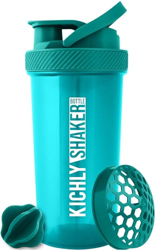 KICHLY Shaker Bottle (828 ml) Plastic Protein Shaker Bottle with Mixing Ball - Non-Leak Cap – Perfect Fitness & Workout Partner, Teal - Pack of 1