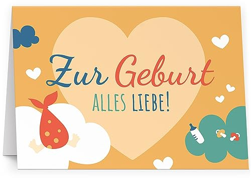 XXL Glückwunschkarte (A4) zur Geburt Alles Liebe - hochwertige Klappkarte | Große Design Maxi Karte Grußkarte Glückwunsch mit Umschlag Geboren Baby Eltern