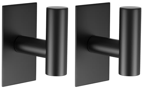 VAEHOLD Wall Towel Hooks, Heavy Duty Sticky Holder Waterproof Towel Hooks for Hanging Coat, Clothes, Closet Hook Wall Mount for Kitchen (Black, 2 Pack)