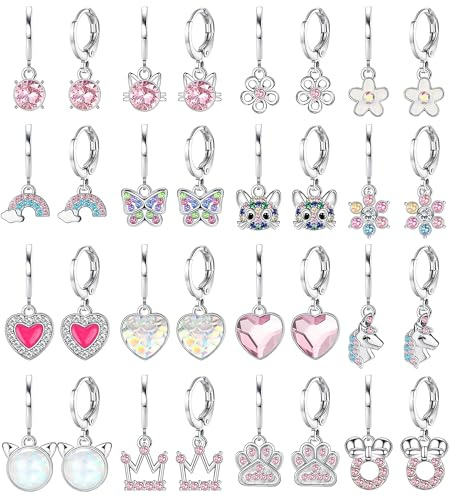 FIOROYAL 16Paar Kinder Ohrringe Mädchen - Chirurgenstahl Medizinische Ohrringe Ohrhänger, Hypoallergene Herz Pferde Katze Schmetterling Regenbogen Blume Piercing Hängend kinderohrringe Set