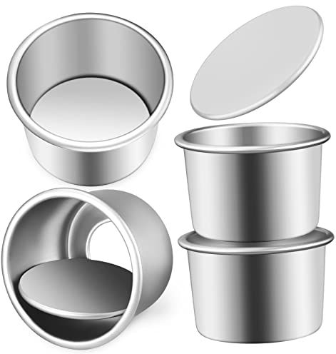 LABRIMP 4 Stück Kuchenform Kuchen Mesh Form Mini Muffins 5,1 cm runde Mini-Kuchenform mit abnehmbarem Boden Mini-Kuchenform Brotform Backform Aluminiumlegierung Dessertbecher Eier-Tarte