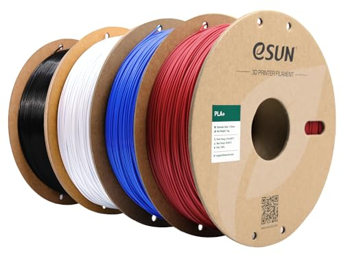 eSUN PLA+ Filament 1.75mm, 3D Drucker Filament PLA Plus, Maßgenauigkeit +/- 0.03mm, 1KG pro Spule, 4 Spulen 3D Druck Filament für 3D Drucker, Feuerrot+Blau+Kaltes Weiß+Schwarz