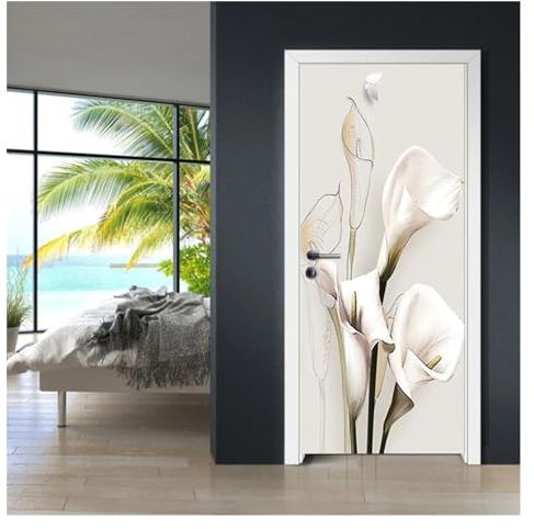 Türaufkleber Türtapete Türbilder Türposter PVC Selbstklebende 3D-Türaufkleber, Weiße Magnolien-Blumen-Kunst-Wandaufkleber, Wohnzimmer-Türaufkleber (Größe : 95x215cm)