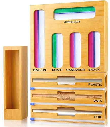 Lot de 3 coupe-capsules, distributeur de film d'aluminium et conservation de la fraîcheur, montage mural, 9 en 1, distributeur de film alimentaire, tiroir en bambou, pour cuisine et tiroirs