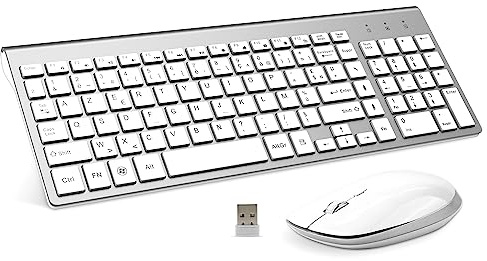 Clavier et Souris sans Fil - 2.4G Silent Compact Clavier de Souris Pleine Taille Ergonomique pour PC/Portable/Ordinateur/Laptop/TV (Argent)