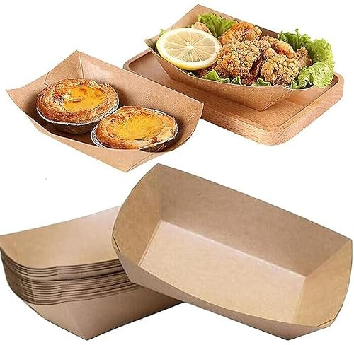 250 pz Vaschette Antigrasso per Cibo da Asporto in Carta Kraft, Vassoio in Cartoncino Biodegradabili e Compostabili, Varie Misure, Riciclabili, Ideale per Delivery, Fritto Dolci (20x15x5.2 cm)