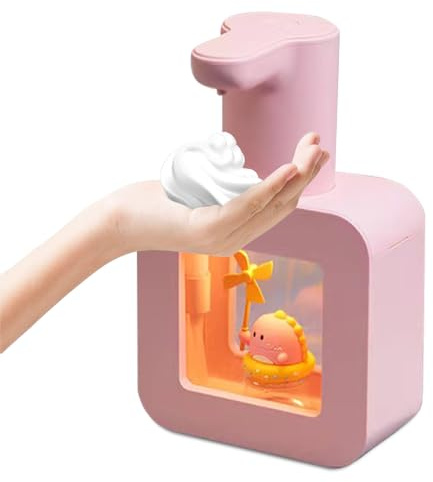 Ipalmay Cute Automatic Foam Soap Dispenser for Kids - Waterproof USB Rechargeable Hand-Free 13.5oz - Pink Dinosaur for Bathroom, Kitchen, Office, School - Children's Birthday Gift