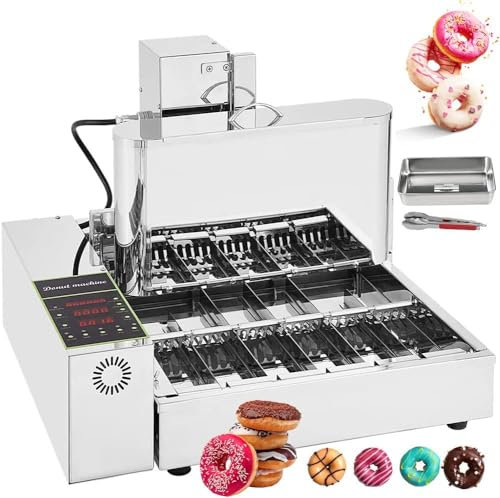 2000W Commercial Donut Making Machine, 4/6 Rows Mini Donut Maker with Intelligent Control Panel,Digital Donut Fryer Auto Flip Adjustable Donut Thickness (Size:4Row)