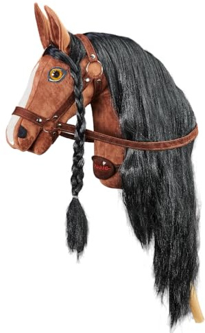 PONNIE Reitpferd mit Rollen Camel XL (9-99 Jahre), Spielpferd zum Reiten mit Rot Sattel, Kämmbare Mähne und Schwanz, Plüschpferd zum Reiten für Kinder PRO