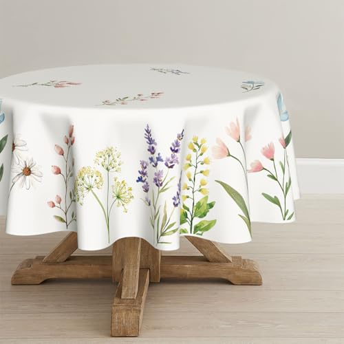 Artoid Mode Blumen Pflanzen Löwenzahn Frühling Tischdecke Rund 140 cm, Saisonnal Sommer Fleckschutz Tischwäsche Küche Dekoration Party Dekor