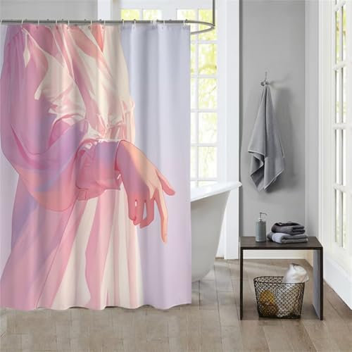 Duschvorhang Pink 150x180cm Beschwerter Saum Wasserdicht Duschvorhänge Waschbar Stoff Shower Curtains Mit Ösen Duschvorhangringe Faltbarer Bad Curtain Badewanne Badezimmer Vorhang Gardinen 1062