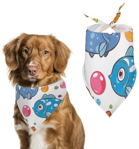Hund Bandanas Niedliche Bunte Fische Und Seifenblasen Muster Hundeschal Latztuch Für Haustiere Large: 70 * 30 cm