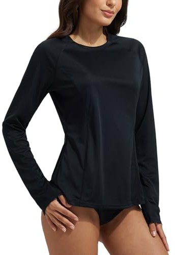 BALEAF Dam Rash Guard-tröjor långärmad UV-skydd simning kajakpaddling tröjor, Svart, XL