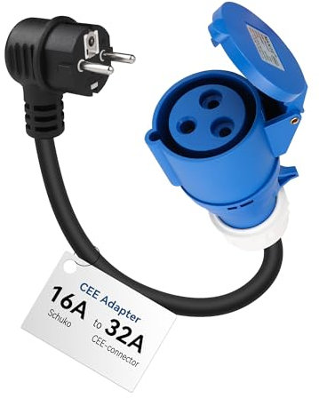 RamTouch Fly Lead Socket Converter (16A Schuko Plug to 32A CEE Socket, 50cm, IP44, Max. 16A, 3G2.5mm²) - CEE Adapter for Portable EV Charger, Mobile Wallbox, and Mobile EV Charging Station