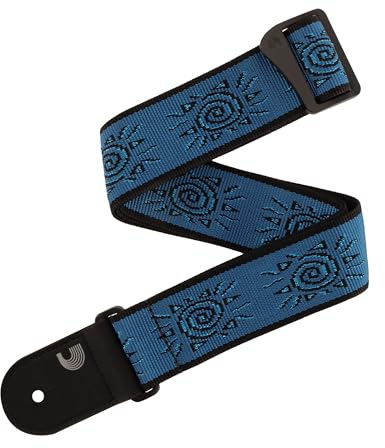 D'Addario Gitarrengurt – Zubehör für Akustik- und E-Gitarren – Enden aus Öko-Leder – Vintage Sun, Blau