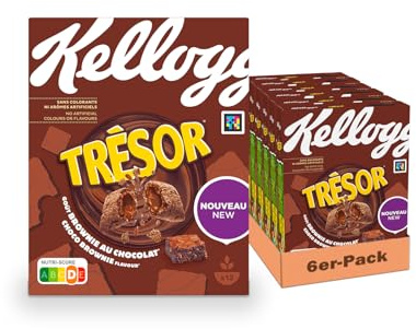 Kellogg's Tresor Choco Brownie (6 x 375 g) – knusprige Frühstückscerealien mit Kakaogeschmack und schmelzender Creme-Füllung mit Milchschokolade – Tresor. Crazy Tasty.