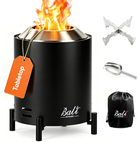 Bali Outdoors 16,5 cm Tisch-Feuerstelle rund, Edelstahl Tischplatte Feuerstelle Klein, Outdoor Rauchfreie Feuerstelle Tragbar, Schwarz