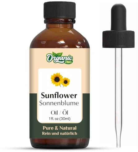 Organic Zing Olio di girasole (Helianthus) | Pure & Natural Carrier Oil for Skincare, Haircare, Massaggio, 30 ml/1.01fl oz