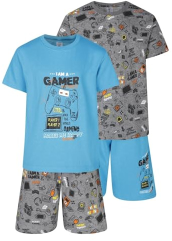 North East Boys 2 Pack Short Pyjamas I Am A Gamer Nightwear Gaming PJ Sets 9 to 16 Years (Gamer Turq 13-14y)