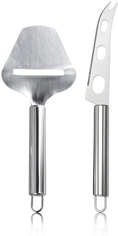 2 Pezzi Affettaformaggio, Set Coltelli da Formaggio in Acciaio Inox, Affettatrice, Taglia Formaggio a Filo, Utensili da Cucina per Formaggi Morbidi e Duri, Eleganti con Manico e Foro per Appenderli