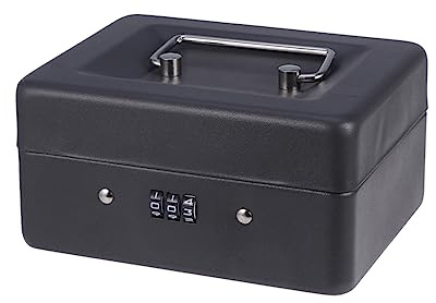 Angoily Geldkassette Mit Zahlenschloss s Dicke Metall Kassenbox Schwarz Sicherheitsbox Für Ladenkasse Und Bargeld Aufbewahrung