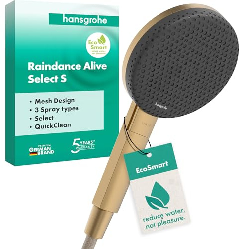 hansgrohe Raindance Alive Select S - wassersparender Duschkopf 7,1 l/min (EcoSmart), Handbrause mit 3 Strahlarten (inkl. PowderRain), Duschbrause, mit Antikalk-Funktion, Brushed Bronze, 24511140