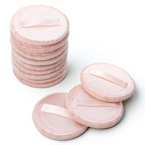 Xinjoduz 12 Stück Makeup Puderquaste, 6 cm Runde Schwämmchen Wiederverwendbar Make up Werkzeug Puderquaste Klein für Loses Pads Puder Foundation Setting Puder Rouge Applikator