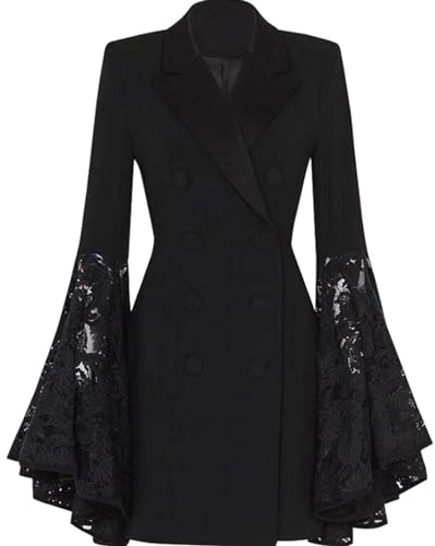 MaNMaNing Giacca Blazer Donna con Inserti in Pizzo e Design Europeo, Taglio Slim e Maniche Lunghe, Perfetta per Stile Moderno e Ricercato, Tessuto Morbido e Confortevole, Ideale per Eventi e Ufficio