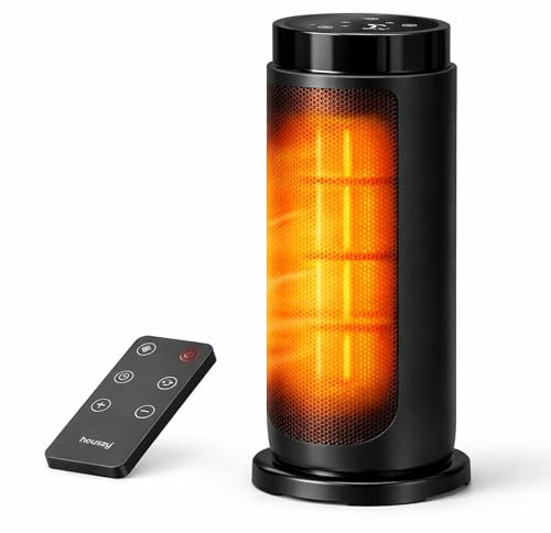 Houszy 2000W Quiet PTC Ceramic Tower Heater with ECO Mode, 90° Oscillation Wide-Angle Heating, ECO/Fan Only/Low/High Modes, 1–24H Timer, Auto Shut-Off, Clear LED Status Display