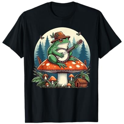 Rana Juega Banjo en Hongo Lindo Sapo del Bosque Cottagecore Camiseta