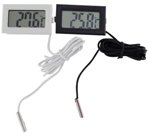 IWOWHERO Termometro Digitale Mini da Incasso 2 Pezzi per Frigorifero e Acquario Display Lcd Bianco e Nero in Plastica per Misurazione Precisa della Temperatura