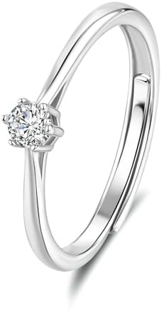Whoiy Ring Damen Gold 375 Echtgold, Solitär Ehering 9 Karat Weißgold Hochzeitsring mit Laborgezüchteter Diamant 0.1ct Damenringe Größe 63 (20.1)