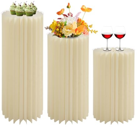 SanBouSi 3PCS Hochzeit Karton Blumensäule Vasen mit Weißem Stoffbezug, Faltbarer Blumenständer Dekosäule Weiß Zylinderförmige Blumenständer für Hochzeit Verlobung Geburtstag Tischdekoration